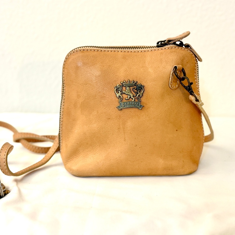 Pratesi Firenze Italian Leather Crossbody Bag Tan Small Made In Italy - Picture 7 of 13